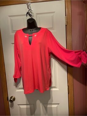 Michael Kors Coral Pink Keyhole Tie-Sleeve Tunic